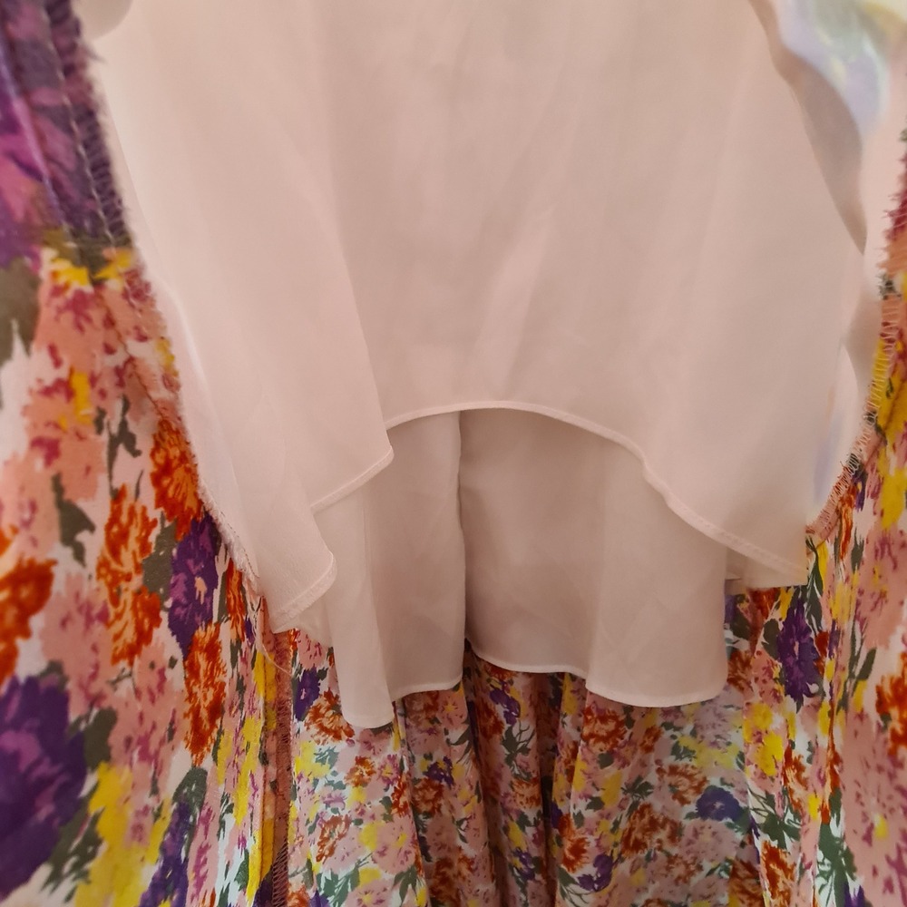 WAYF Chelsea Floral Tiered Ruffle Maxi Dress Pink Purple V-Neck High-Low Size S - Picture 10 of 12